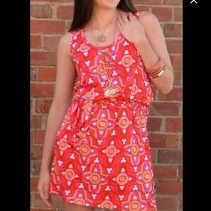Mud Pie Red and Pink Geometric Midi Dress Size L (12-14)